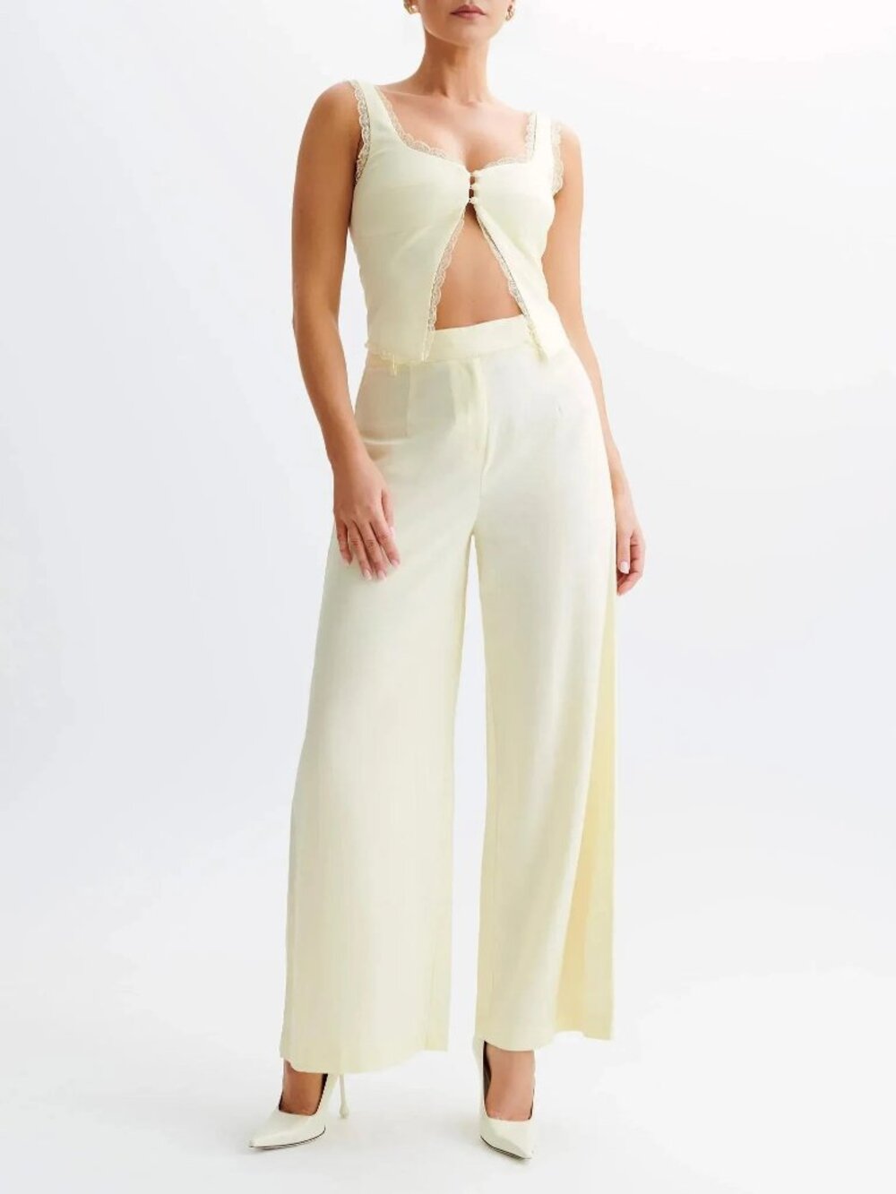 MESHKI Franca Linen Wide Leg Pant - Lemon Sherbet